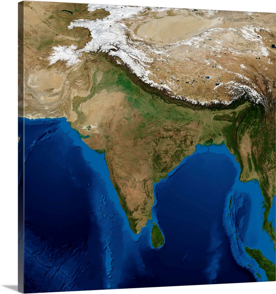 India. Blue Marble: Next Generation cloud-free topographic and bathymetric map of India and surrounding countries in July ...