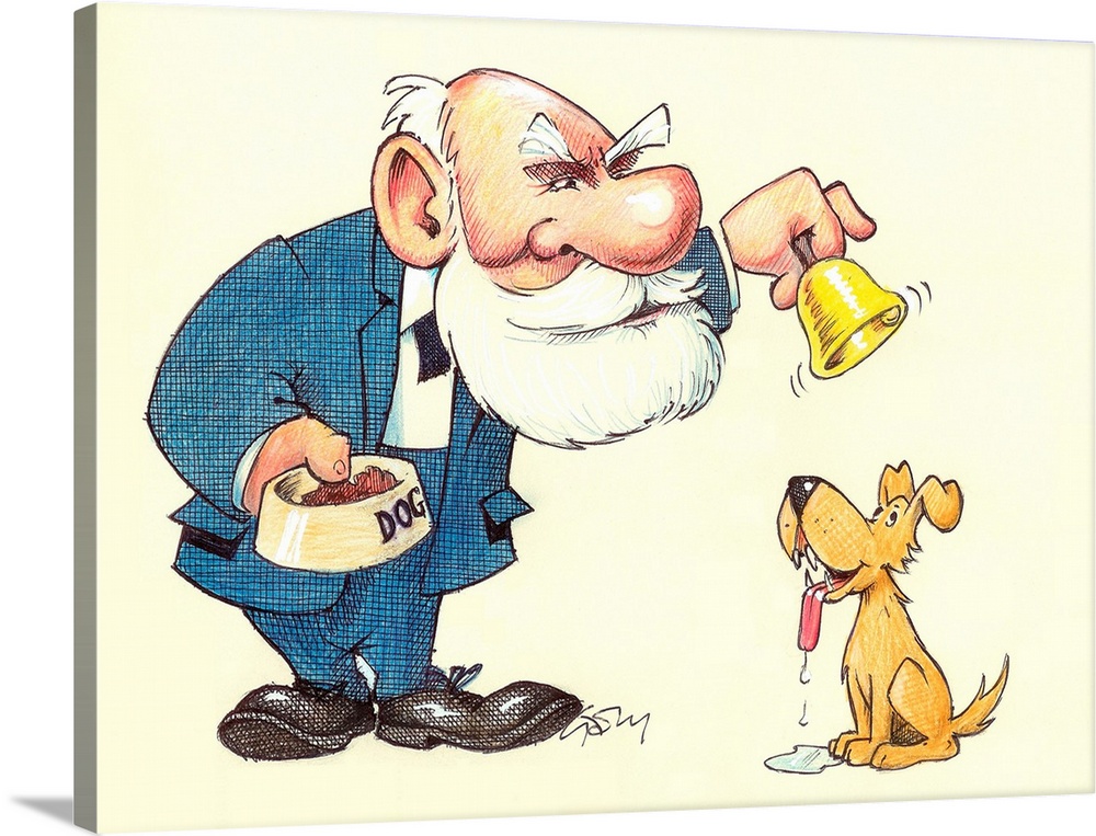 Ivan Pavlov (1849-1936). Caricature of the Russian physiologist and experimental psychologist Ivan Petrovich Pavlov, ringi...