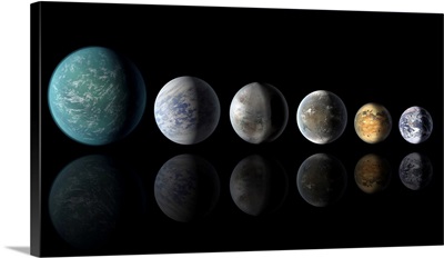 Kepler exoplanets and Earth, illustration