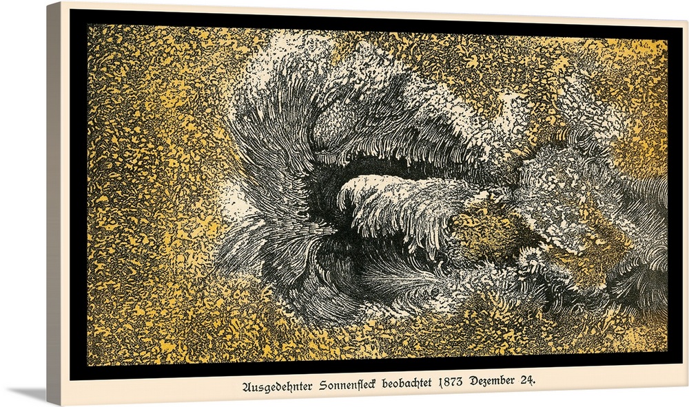 Langley's sunspot observation. Artwork showing an extended observation of a sunspot, made on 24 December 1873 by US astron...