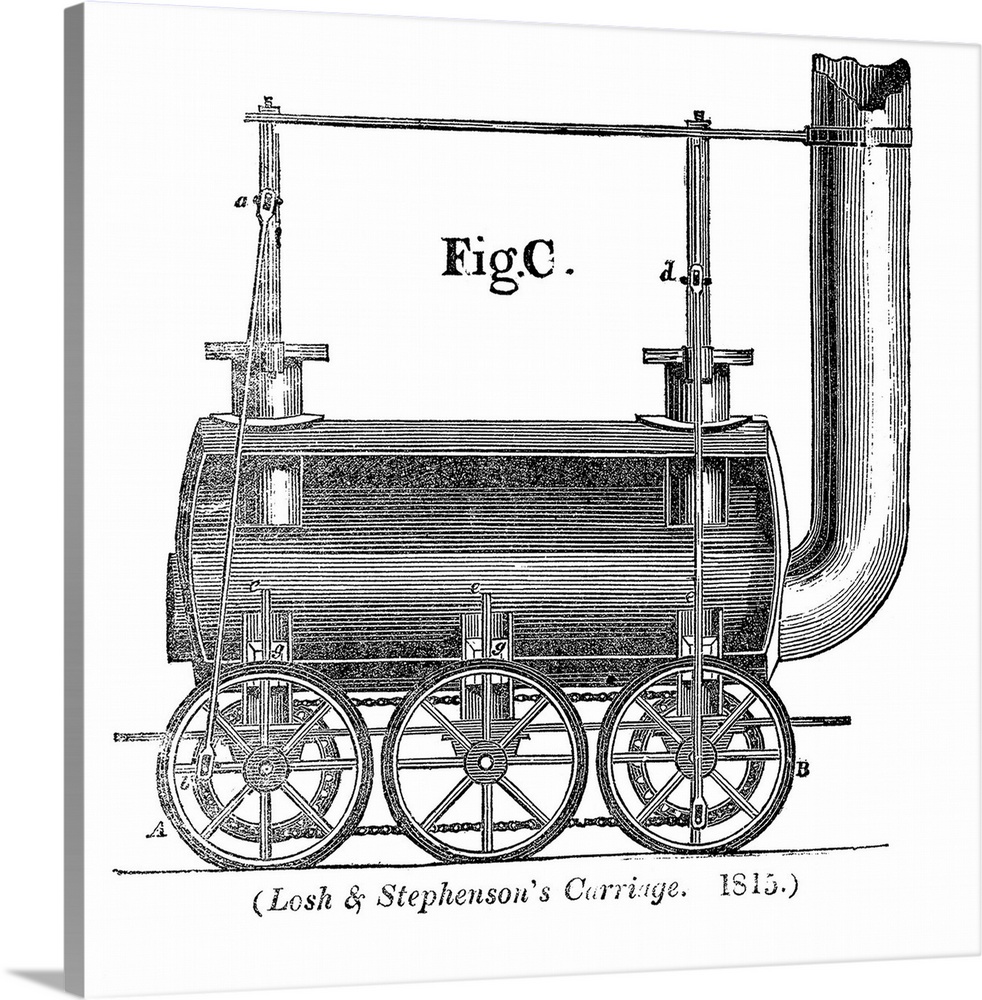 Losh and Stephenson's carriage. Historical artwork of a steam locomotive patented in 1815 by engineer George Stephenson (1...