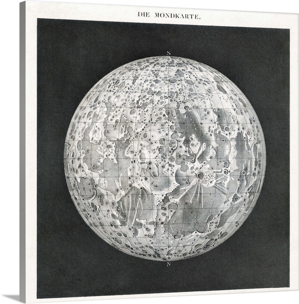 Lunar map of 1854. This map of the Moon's surface was published in Germany, and the title across top in in German. The Moo...