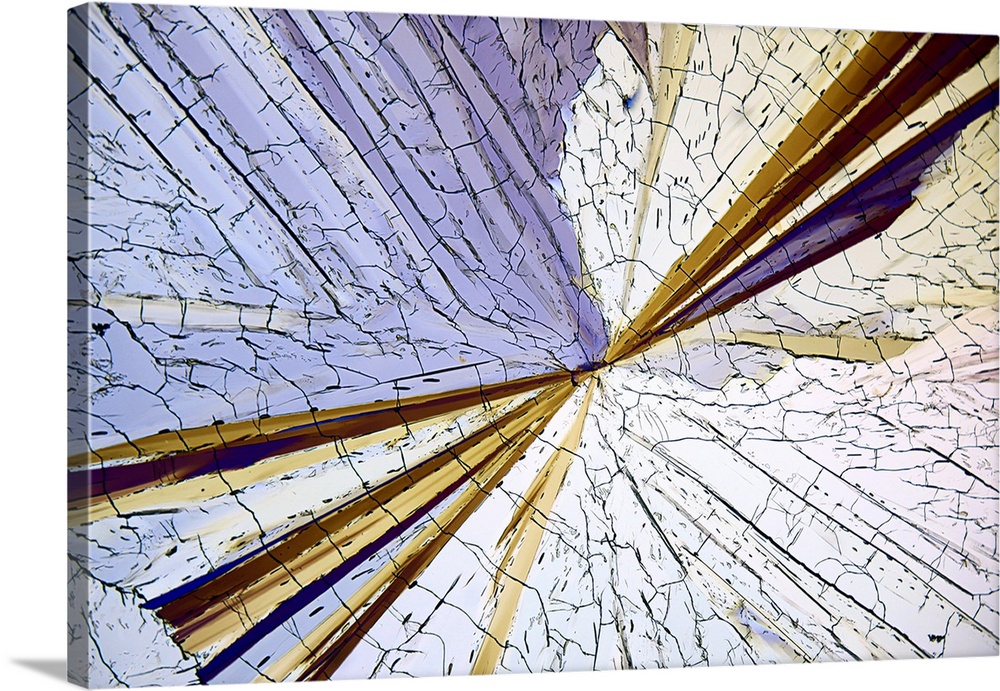 Methyl sulphonal crystals, polarised light micrograph. Magnification: x114 when printed 10 centimetres wide.