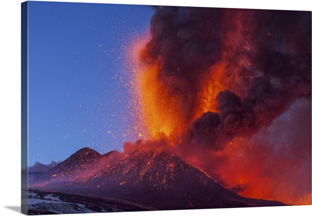 Mount Etna erupting, 2012. Mount Etna is an active stratovolcano on the east coast of Sicily, Italy. Photographed on 27th ...