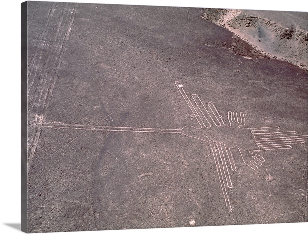 Nazca lines. Aerial photograph of a geoglyph, or landscape drawing, in the coastal desert of southern Peru. This geoglyph ...