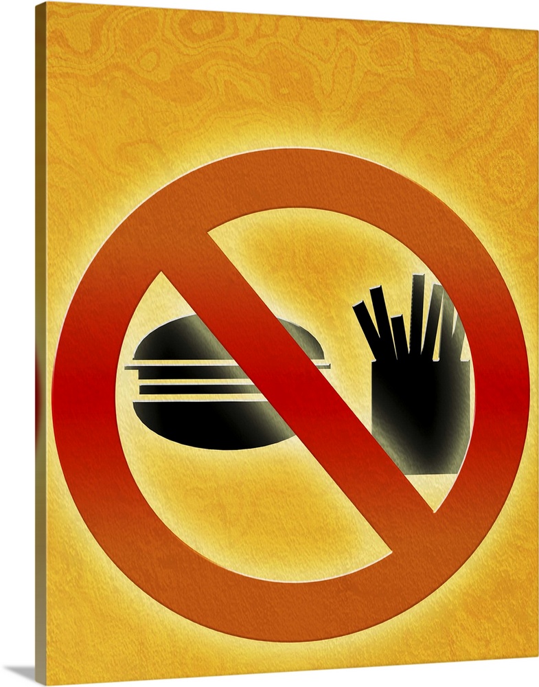 No fast food symbol, computer artwork. This image could be used to illustrate that fast food is banned in certain areas, o...
