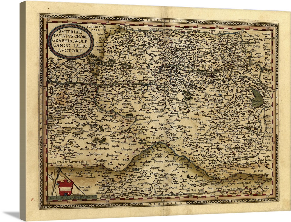 Ortelius's map of Austria. This map is from the 1570 first edition of Theatrum orbis terrarum ('Theatre of the World'). Dr...