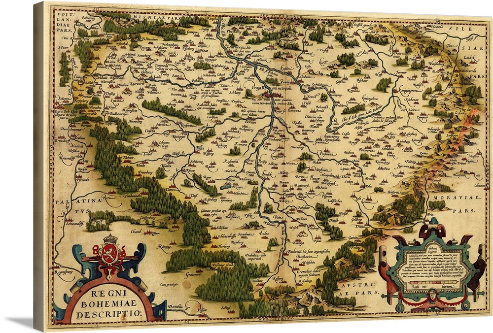 Ortelius's map of Bohemia. This map is from the 1570 first edition of Theatrum orbis terrarum ('Theatre of the World'). Dr...