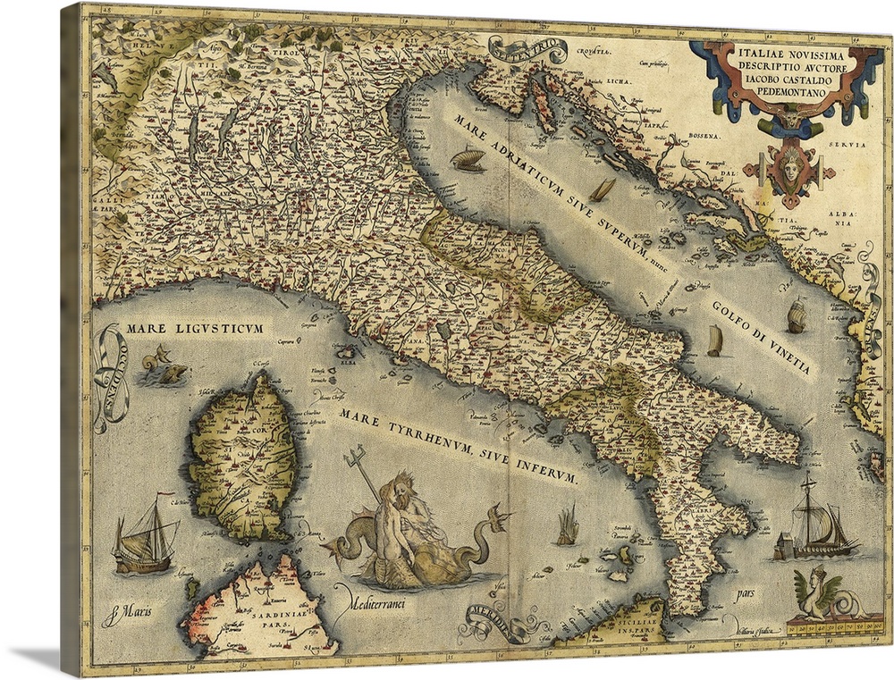 Ortelius's map of Italy. This map is from the 1570 first edition of Theatrum orbis terrarum ('Theatre of the World'). Draw...