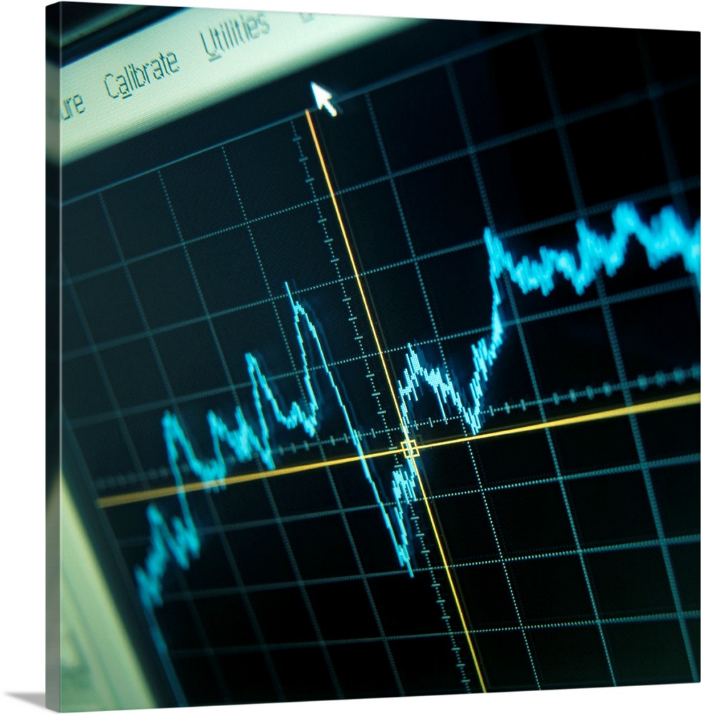 Oscilloscope trace. Screen of an oscilloscope showing a trace of voltage against time. Oscilloscopes are used to display a...