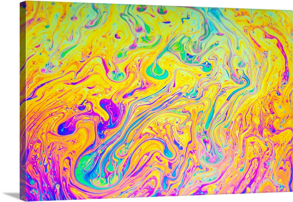 Soap bubble surface. The colours are due to light interference. Certain wavelengths are extinguished when the incident whi...