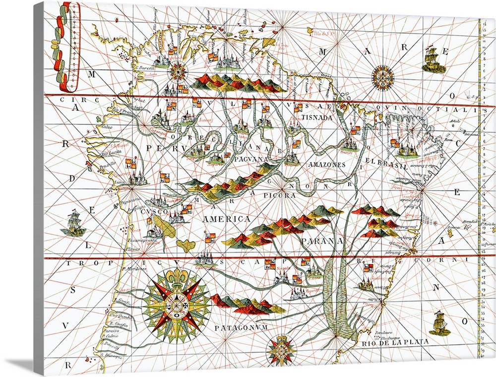 South America. 16th century map of South America. From \Atlas\ by Juan Martinez (Madrid, 1582).