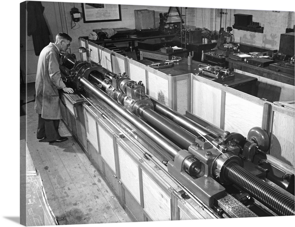 Standard lathe. This lathe is of a standard type used to machine parts to the high precision needed for accurate measureme...