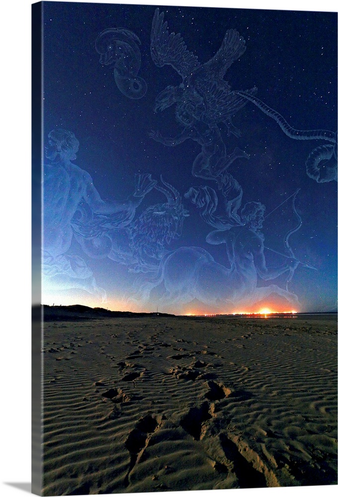 Summer night sky over a beach. Among the constellations seen here are Scorpius, Sagittarius, Capricorn, Aquarius, Delphinu...