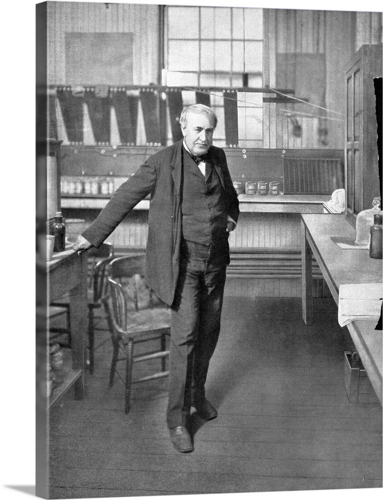 Thomas Alva Edison (1847-1931), US inventor, in his laboratory. Edison is famous for inventing or improving devices such a...