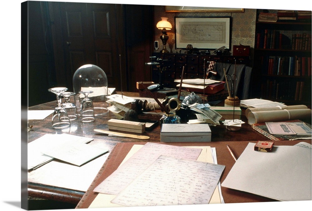 Darwin's desk. View of Charles Darwin's (1809- 1882) desk in his study at Down House, Kent, England. It was at this desk t...