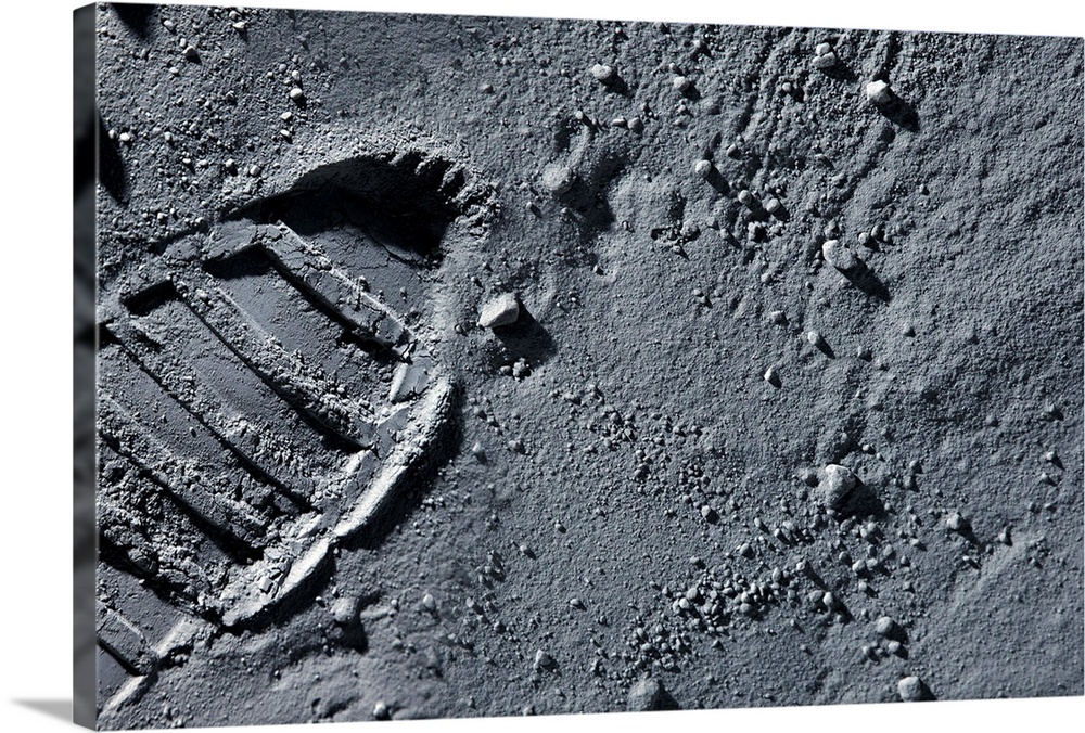 Walking on the Moon. Computer illustration of an astronaut's bootprint on the surface of the Moon.
