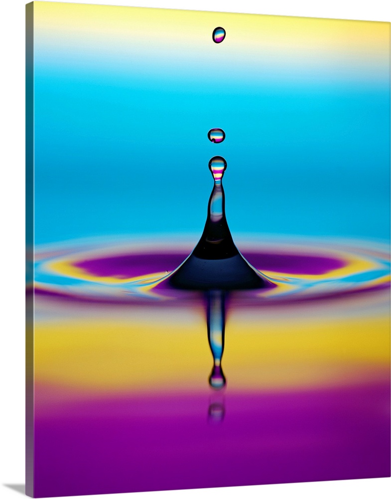 Water drop impact. High-speed photograph of a water drop impacting on a pool of water, showing secondary drop formation. A...