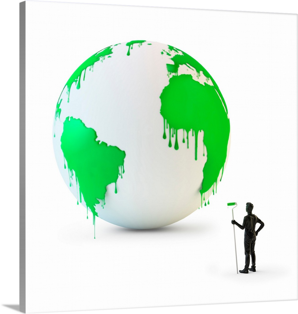 Wet green paint dripping from the globe, illustration.