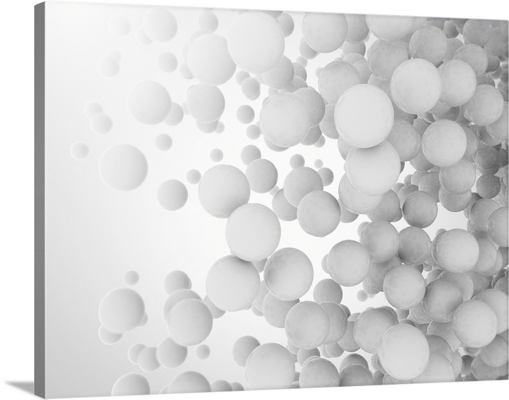 White spheres against white background.