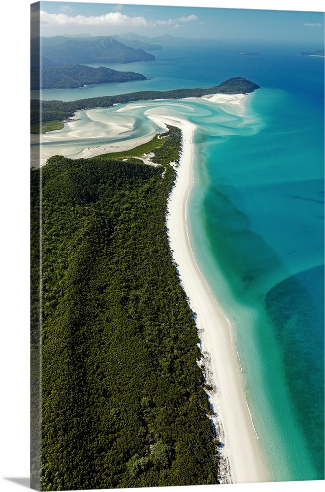 Aerial photograph of Whitehaven Beach leading to Hill inlet (upper centre), Whitsunday Island, Queensland, Australia.