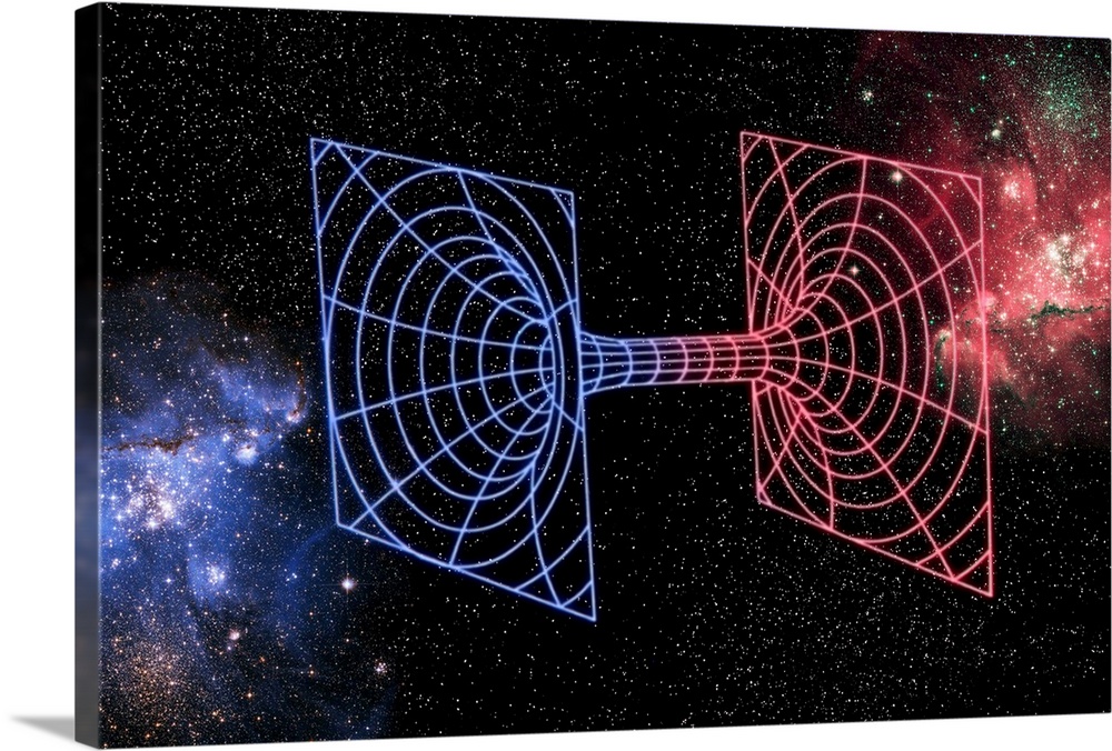 Wormhole. Conceptual computer artwork showing a wormhole leading from one universe (blue) to another (red). Wormholes are ...