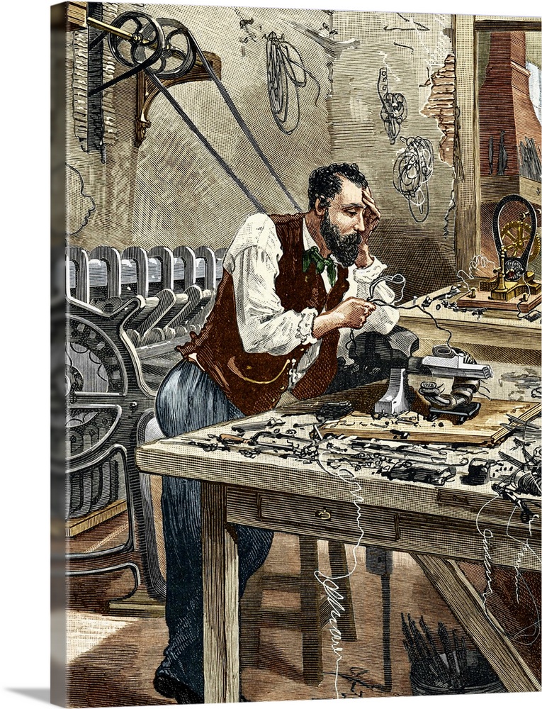 Zenobe Gramme (1826-1901), Belgian electrical engineer in his workshop. Gramme was interested in improving the efficiency ...