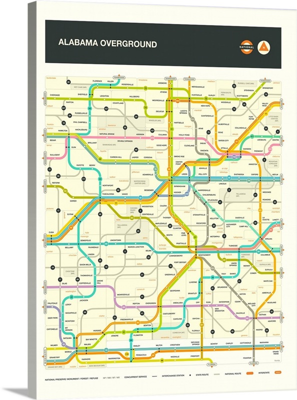 Alabama State Highway Map Wall Art, Canvas Prints, Framed Prints, Wall ...
