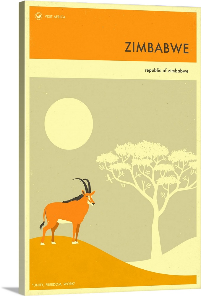 Minimalist retro style Visit Africa travel poster for Zimbabwe.