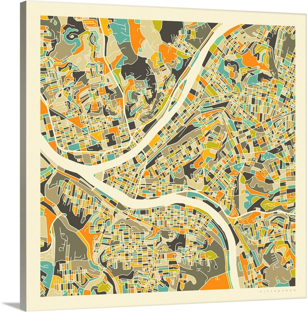 Pittsburgh Aerial Street Map Wall Art, Canvas Prints, Framed Prints