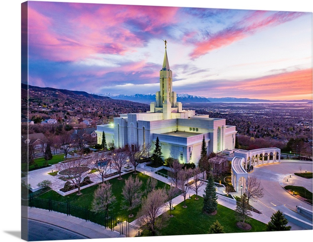 Bountiful Utah Temple, Sunset Across the Valley, Bountiful, Utah Wall