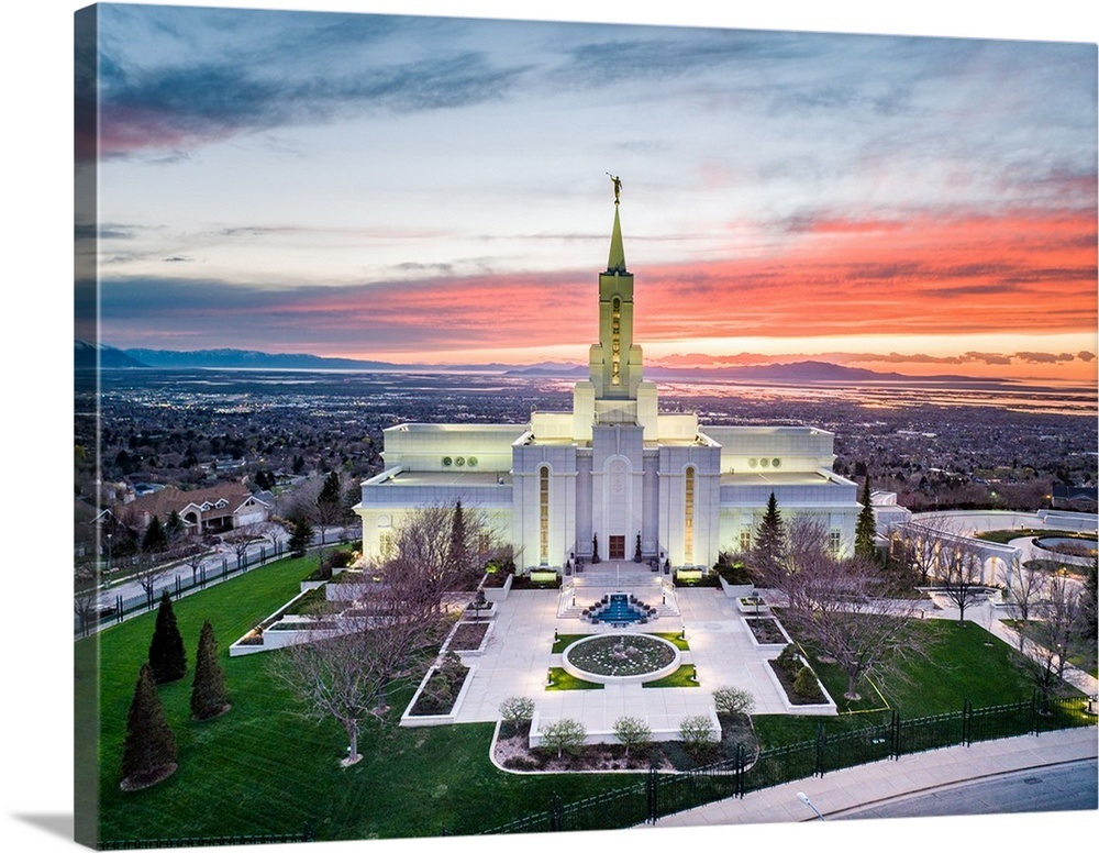 Bountiful Utah Temple, Sunset from Above, Bountiful, Utah Wall Art