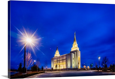 Kansas City Missouri Temple, Twilight and Lamp, Kansas City, Missouri
