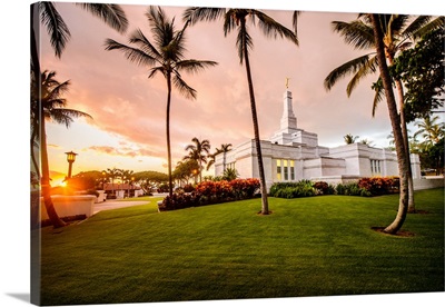 Kona Hawaii Temple, Rear View with Palm Trees, Kailua, Hawaii