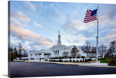 Louisville Kentucky Temple, Sunset with the American Flag, Crestwood, Kentucky