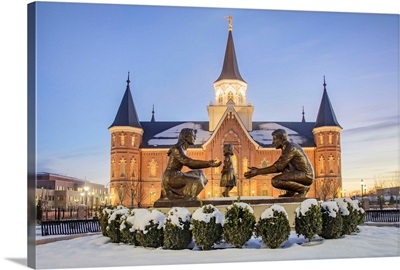 Provo City Center Temple, Family Statue in the Snow, Provo, Utah