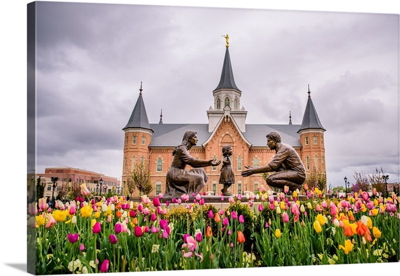 Provo City Center Temple, Family Statue in the Springtime, Provo, Utah