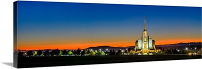 Rexburg Idaho Temple, Red Twilight Panoramic