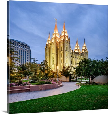 Salt Lake Temple, Lit Up at Night, Salt Lake City, Utah, Square