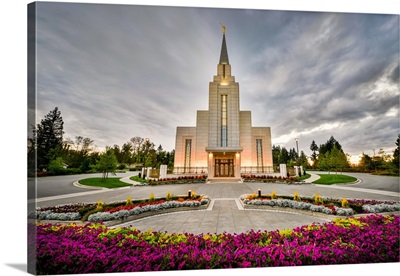Vancouver British Columbia Temple, Sunset and Flowers, Langley, British Columbia, Canada