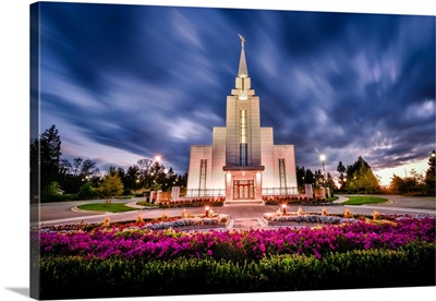 Vancouver British Columbia Temple, Twilight with Flowers, Langley, British Columbia