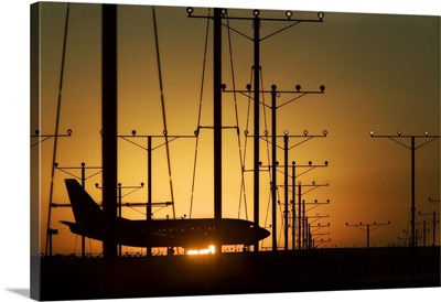 Airplane Powerline Sunset