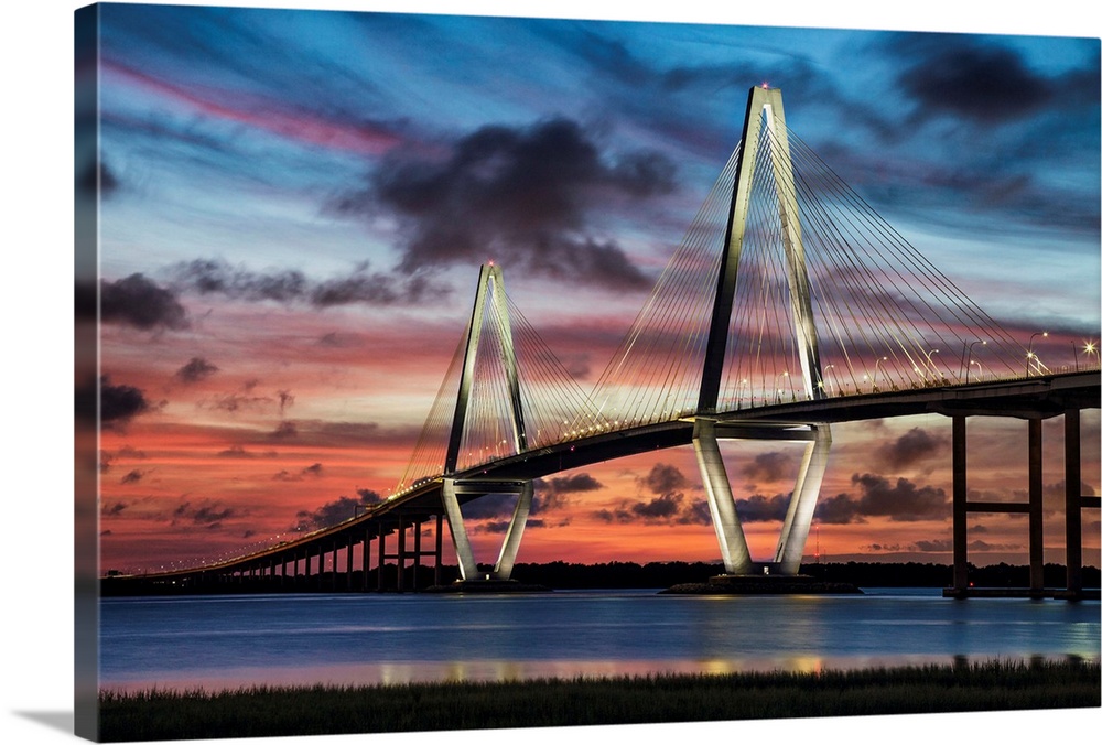 Arthur Ravenel Jr. Bridge crossing the Cooper River at sunset.