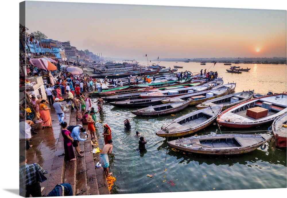 Bathing in the Ganges River in Varinasi at sunrise
