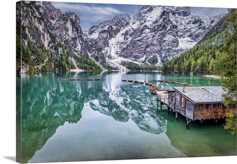 Boathouse on Lago Di Braies in the Dolomites