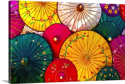 Colorful hand painted paper umbrellas in Inle Lake, Burma