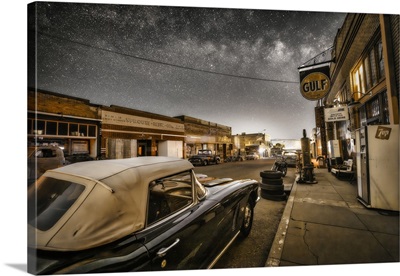 Erie Street In Bisbee, Arizona With Classic Cars And The Milky Way