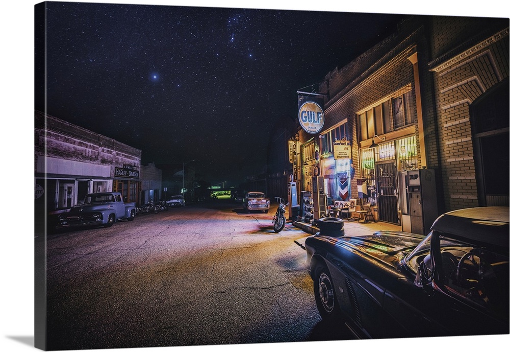 Erie Street in Bisbee, Arizona with classic cars and the Milky Way