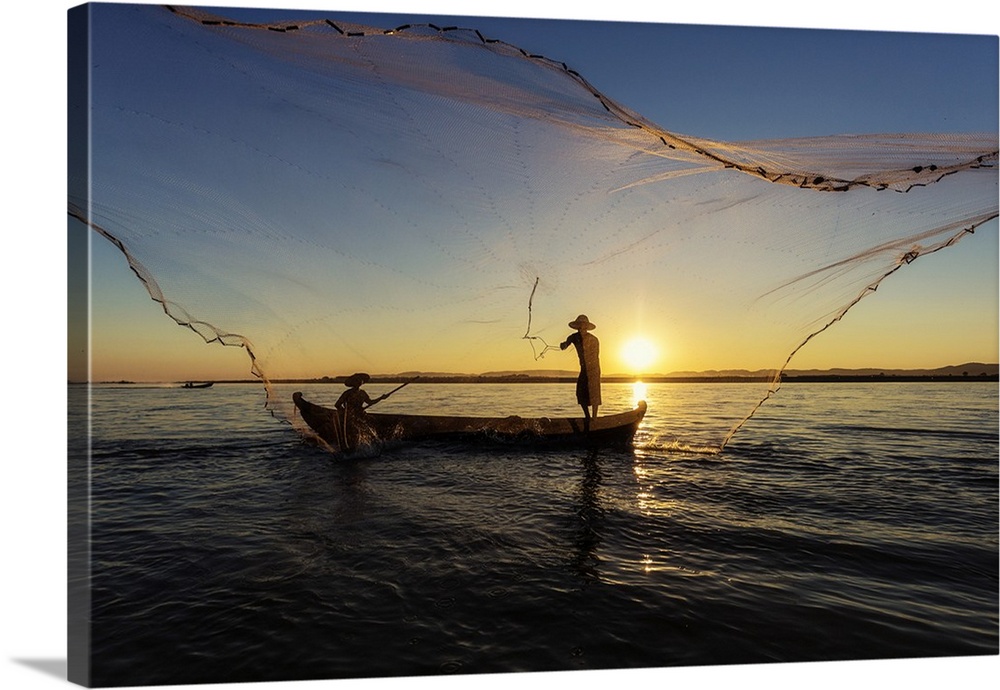  Fishermen Casting Nets at Sunrise Acrylic Painting Men