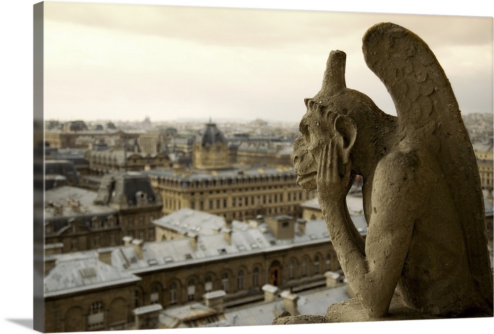 Gargoyle atop the Notre Dame Cathedral, Paris, France Wall Art, Canvas Prints, Framed Prints